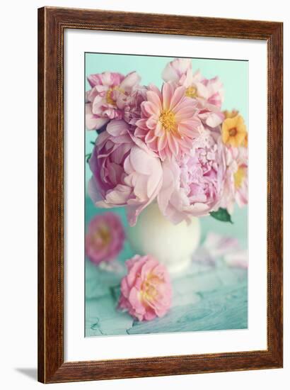 Peonies On Teal-Sarah Gardner-Framed Photo