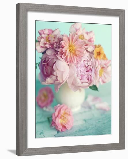 Peonies On Teal-Sarah Gardner-Framed Photo