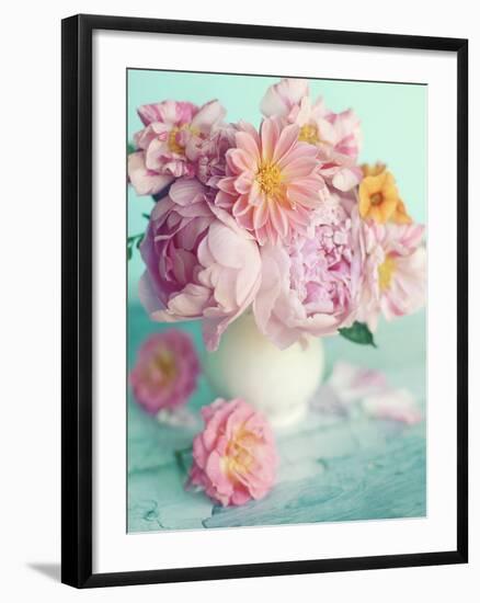 Peonies On Teal-Sarah Gardner-Framed Photo