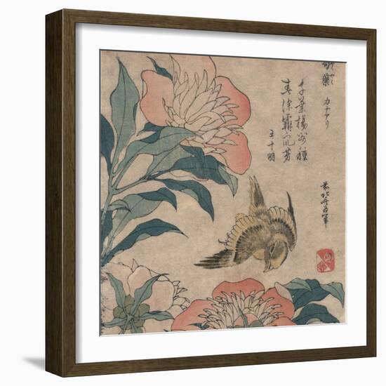 Peony and Canary, circa 1825-Katsushika Hokusai-Framed Art Print