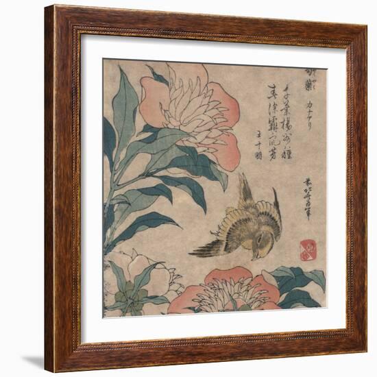 Peony and Canary, circa 1825-Katsushika Hokusai-Framed Art Print