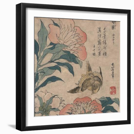 Peony and Canary, circa 1825-Katsushika Hokusai-Framed Art Print