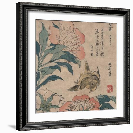 Peony and Canary, circa 1825-Katsushika Hokusai-Framed Art Print