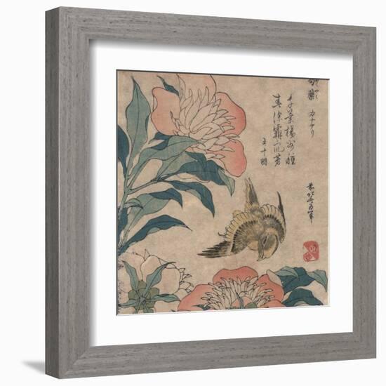 Peony and Canary, circa 1825-Katsushika Hokusai-Framed Art Print