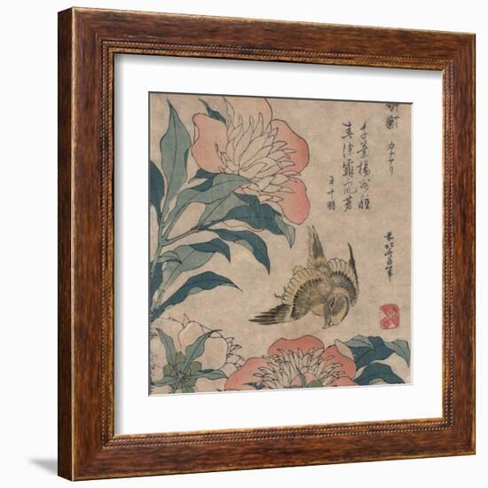 Peony and Canary, circa 1825-Katsushika Hokusai-Framed Art Print