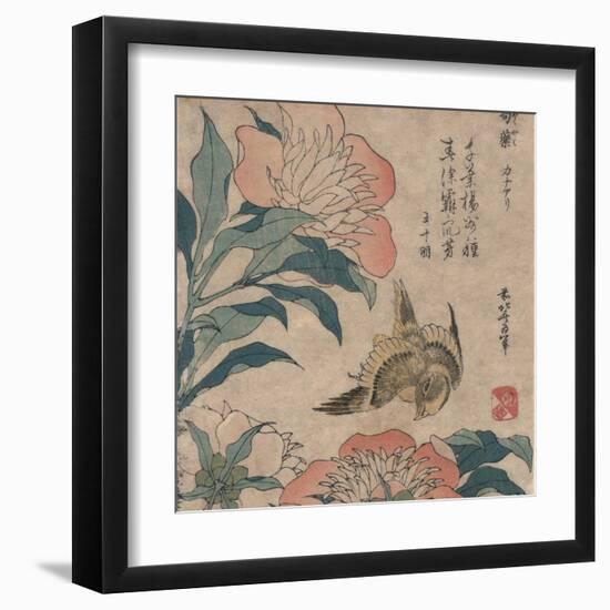 Peony and Canary, circa 1825-Katsushika Hokusai-Framed Art Print