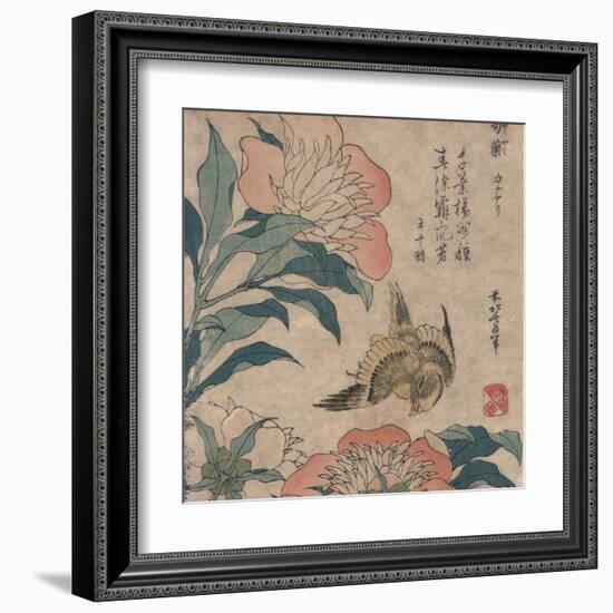 Peony and Canary, circa 1825-Katsushika Hokusai-Framed Art Print