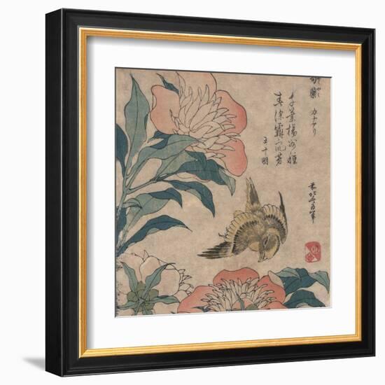 Peony and Canary, circa 1825-Katsushika Hokusai-Framed Art Print