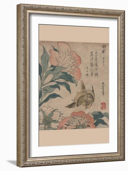 Peony and Canary-Katsushika Hokusai-Framed Art Print