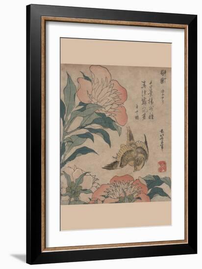 Peony and Canary-Katsushika Hokusai-Framed Art Print