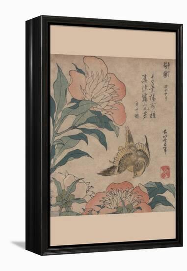 Peony and Canary-Katsushika Hokusai-Framed Stretched Canvas