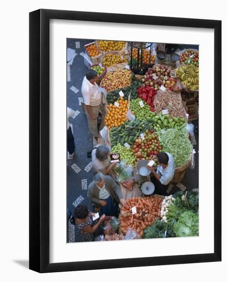 People at a Fruit and Vegetable Stall in the Market Hall in Funchal, Madeira, Portugal-Hans Peter Merten-Framed Photographic Print