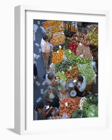 People at a Fruit and Vegetable Stall in the Market Hall in Funchal, Madeira, Portugal-Hans Peter Merten-Framed Photographic Print