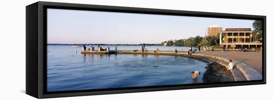 People at a Waterfront, Lake Mendota, University of Wisconsin, Memorial Union, Madison, Wisconsin-null-Framed Premier Image Canvas