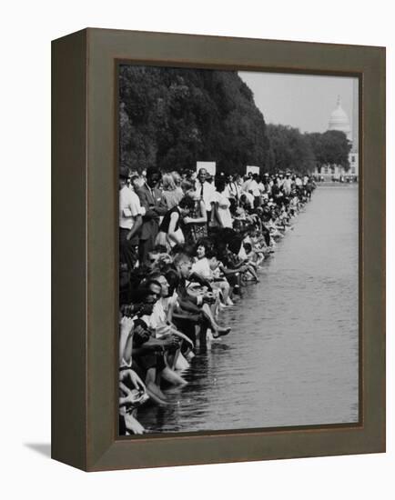 People at Civil Rights Rally Soaking their Feet in the Reflecting Pool at the Washington Monument-John Dominis-Framed Premier Image Canvas