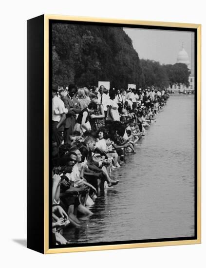 People at Civil Rights Rally Soaking their Feet in the Reflecting Pool at the Washington Monument-John Dominis-Framed Premier Image Canvas