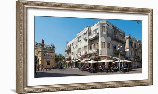 People at sidewalk cafe on the street, Nahalat Binyamin Street, White City, Tel Aviv, Israel-null-Framed Photographic Print