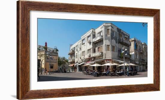 People at sidewalk cafe on the street, Nahalat Binyamin Street, White City, Tel Aviv, Israel-null-Framed Photographic Print