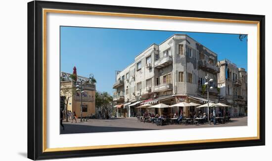 People at sidewalk cafe on the street, Nahalat Binyamin Street, White City, Tel Aviv, Israel-null-Framed Photographic Print