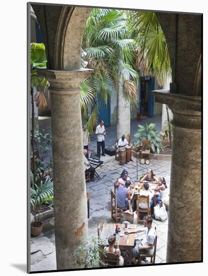 People at Tables and Musicians Playing in Courtyard of Colonial Building Built in 1780, Havana-Donald Nausbaum-Mounted Photographic Print