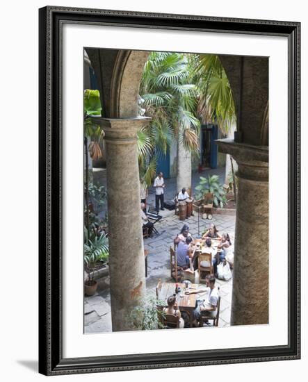 People at Tables and Musicians Playing in Courtyard of Colonial Building Built in 1780, Havana-Donald Nausbaum-Framed Photographic Print