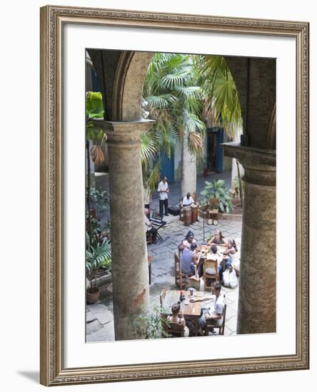 People at Tables and Musicians Playing in Courtyard of Colonial Building Built in 1780, Havana-Donald Nausbaum-Framed Photographic Print