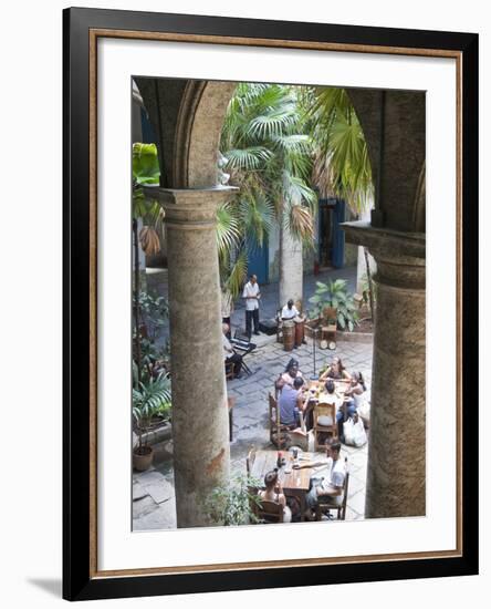 People at Tables and Musicians Playing in Courtyard of Colonial Building Built in 1780, Havana-Donald Nausbaum-Framed Photographic Print