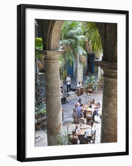 People at Tables and Musicians Playing in Courtyard of Colonial Building Built in 1780, Havana-Donald Nausbaum-Framed Photographic Print