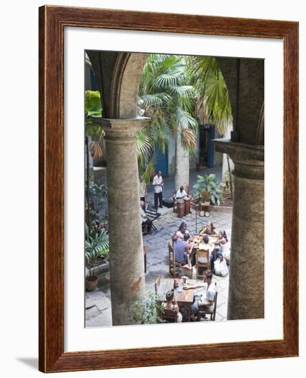 People at Tables and Musicians Playing in Courtyard of Colonial Building Built in 1780, Havana-Donald Nausbaum-Framed Photographic Print