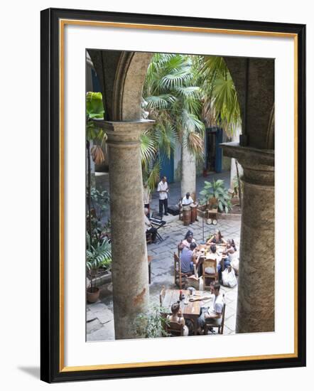 People at Tables and Musicians Playing in Courtyard of Colonial Building Built in 1780, Havana-Donald Nausbaum-Framed Photographic Print