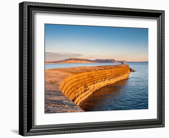 People at the end of The Cobb enjoying the evening light, Lyme Regis, Dorset, England-Jean Brooks-Framed Photographic Print