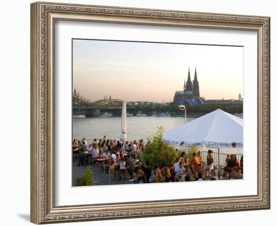 People at Trendy Rheinterrassen Bar and Restaurant Beside the River Rhine, Cologne, Germany-Yadid Levy-Framed Photographic Print