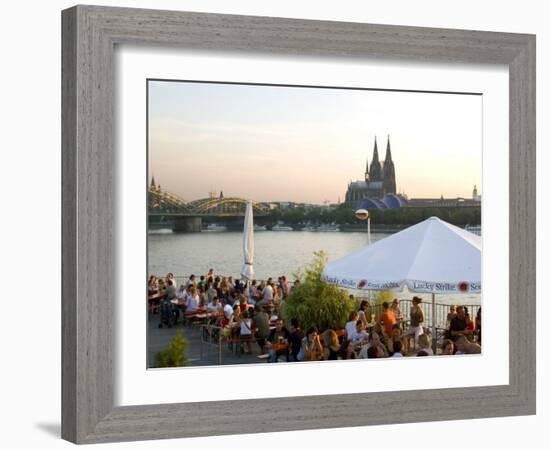 People at Trendy Rheinterrassen Bar and Restaurant Beside the River Rhine, Cologne, Germany-Yadid Levy-Framed Photographic Print