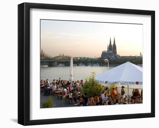 People at Trendy Rheinterrassen Bar and Restaurant Beside the River Rhine, Cologne, Germany-Yadid Levy-Framed Photographic Print