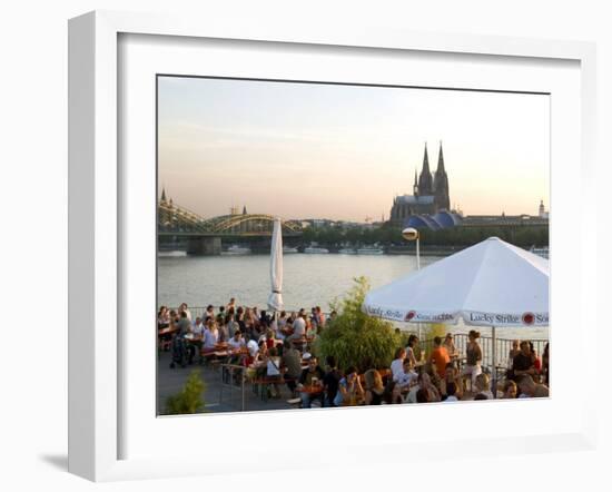 People at Trendy Rheinterrassen Bar and Restaurant Beside the River Rhine, Cologne, Germany-Yadid Levy-Framed Photographic Print