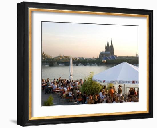 People at Trendy Rheinterrassen Bar and Restaurant Beside the River Rhine, Cologne, Germany-Yadid Levy-Framed Photographic Print