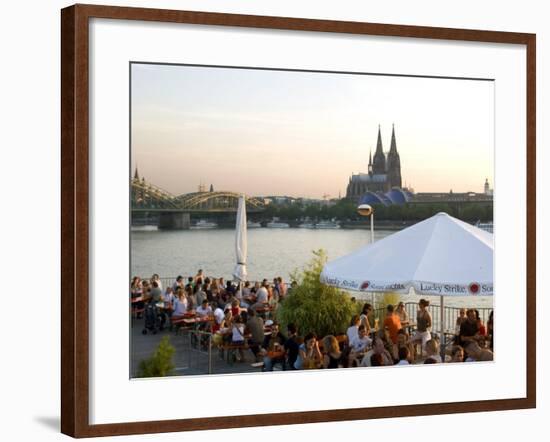 People at Trendy Rheinterrassen Bar and Restaurant Beside the River Rhine, Cologne, Germany-Yadid Levy-Framed Photographic Print