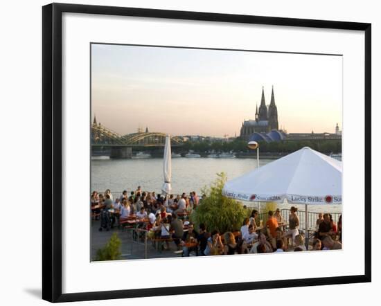 People at Trendy Rheinterrassen Bar and Restaurant Beside the River Rhine, Cologne, Germany-Yadid Levy-Framed Photographic Print