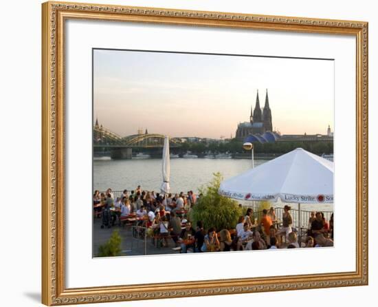 People at Trendy Rheinterrassen Bar and Restaurant Beside the River Rhine, Cologne, Germany-Yadid Levy-Framed Photographic Print