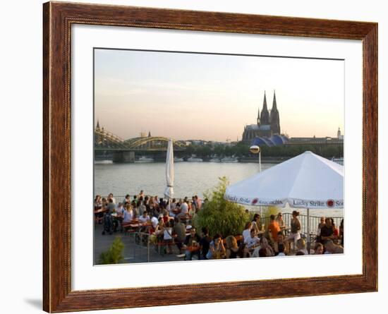 People at Trendy Rheinterrassen Bar and Restaurant Beside the River Rhine, Cologne, Germany-Yadid Levy-Framed Photographic Print