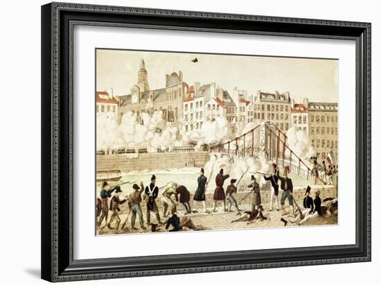 People Attacking Town Hall in Paris, July 28, 1830, France-null-Framed Giclee Print