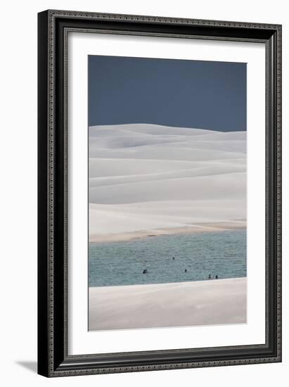 People Bathe in One of Brazil's Lencois Maranhenses Lagoons Surrounded by Sand Dunes-Alex Saberi-Framed Photographic Print