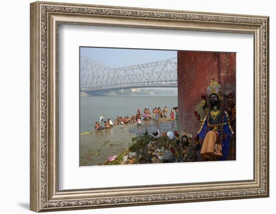 People Bathing in the Hooghly River from a Ghat Near the Howrah Bridge-Bruno Morandi-Framed Photographic Print