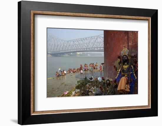 People Bathing in the Hooghly River from a Ghat Near the Howrah Bridge-Bruno Morandi-Framed Photographic Print