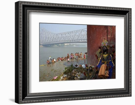 People Bathing in the Hooghly River from a Ghat Near the Howrah Bridge-Bruno Morandi-Framed Photographic Print