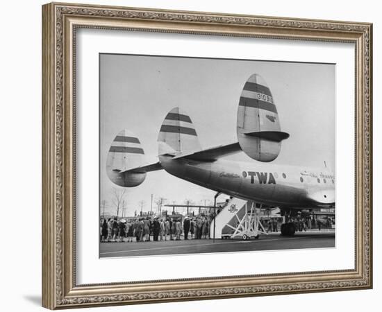 People Boarding Twa Plane "Constellation"-null-Framed Photographic Print