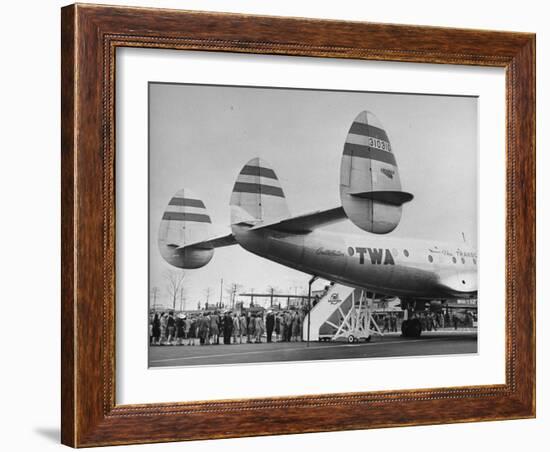 People Boarding Twa Plane "Constellation"-null-Framed Photographic Print