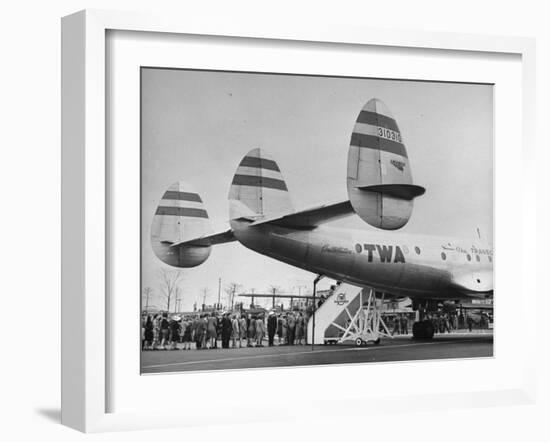 People Boarding Twa Plane "Constellation"-null-Framed Photographic Print