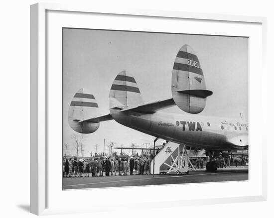 People Boarding Twa Plane "Constellation"-null-Framed Photographic Print