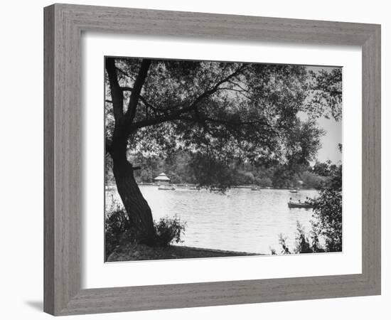 People Boat Riding in Prospect Park-Ed Clark-Framed Photographic Print